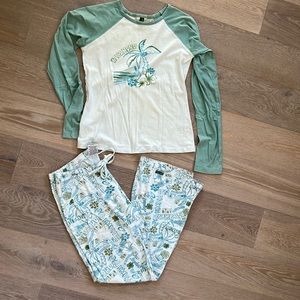 Billabong Teal Blue Long Sleeve and Pant Pajama Set Size Small